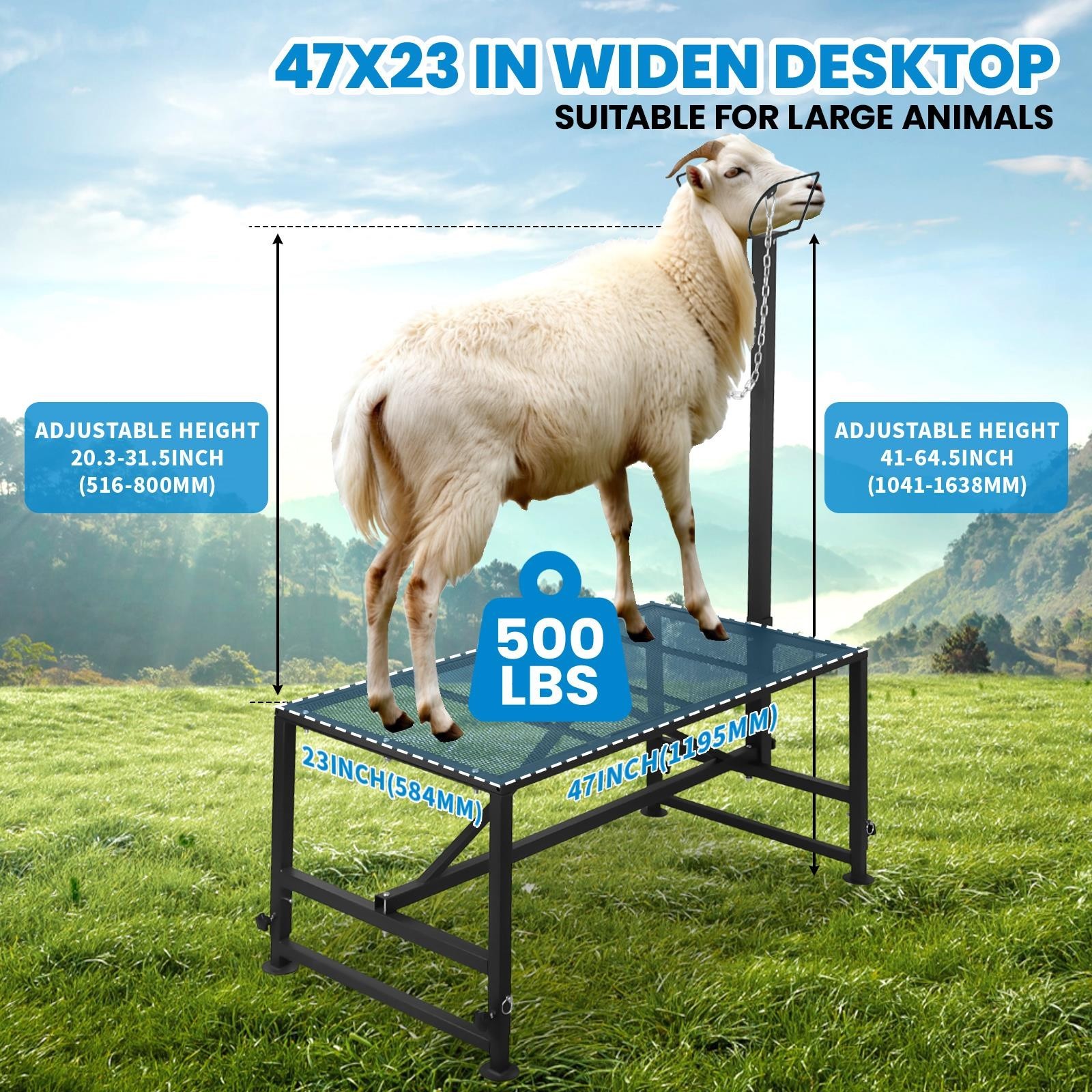 47"x23" Livestock Trimming Stand, Heavy Duty Farm Goat Milking Stand with Ramp