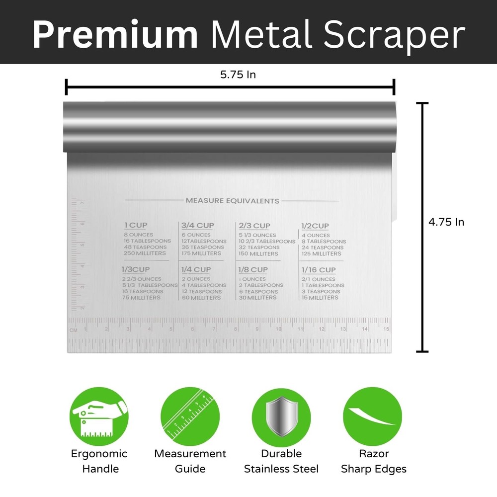 Dough Scraper & Bench Scraper Kitchen – Stainless Steel Sourdough Tools – Dou...