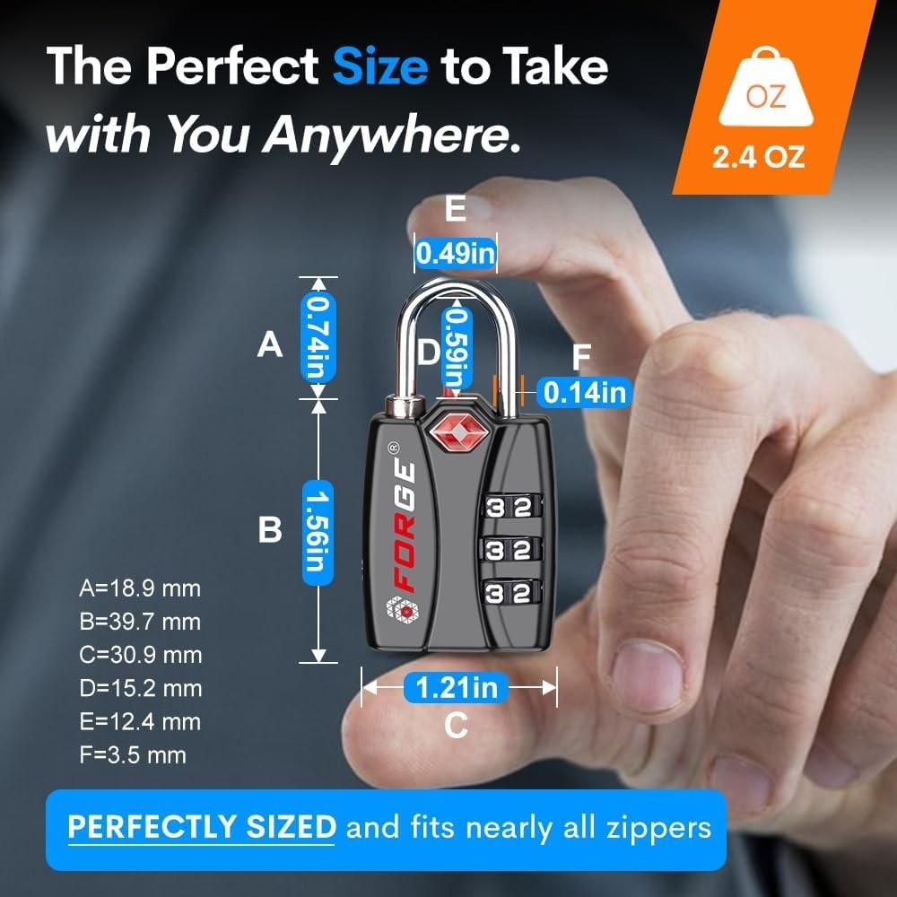 Forge TSA Luggage Combination Lock - Open Alert Indicator Easy Read Dials 4 Pack
