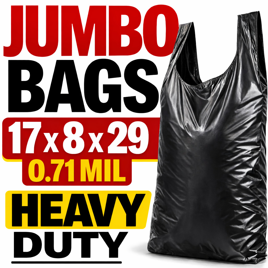 Black Heavy Duty T-Shirt Bags 17x8x29 Extra Large Grocery Retail Bags 0.71 Mil