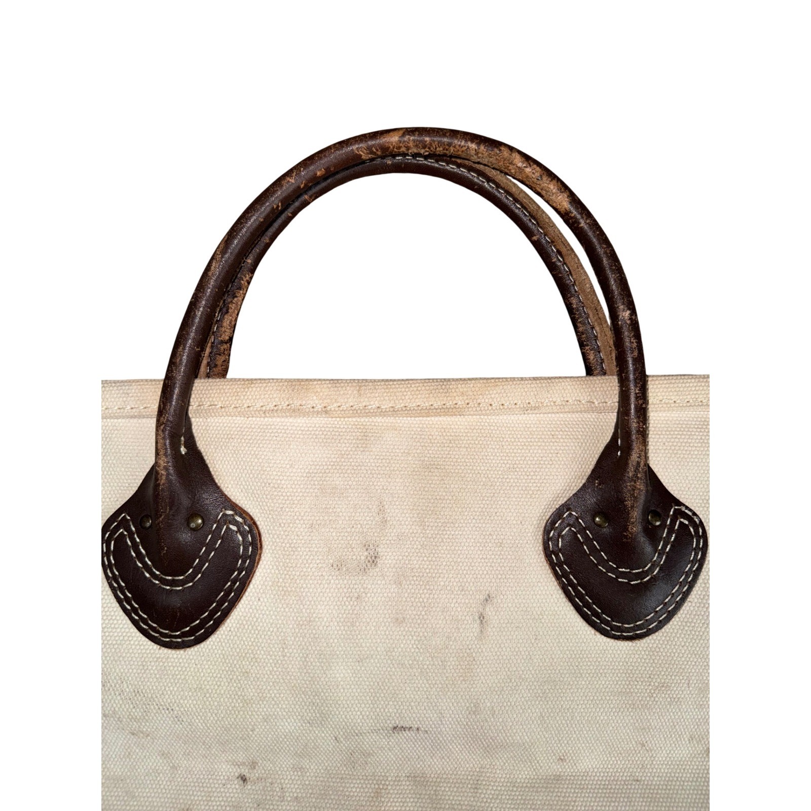 LL Bean Log Carrier Unisex Large Cream Fair Canvas Leather Handle Vintage Tote