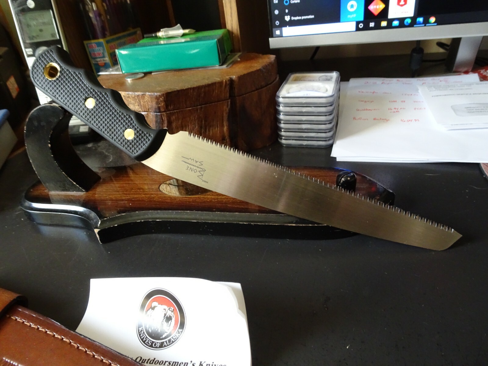 KNIVES OF ALASKA 13" BONE SAW SK5 STAINLESS BLADE NONSLIP HANDLE LEATHER SHEATH