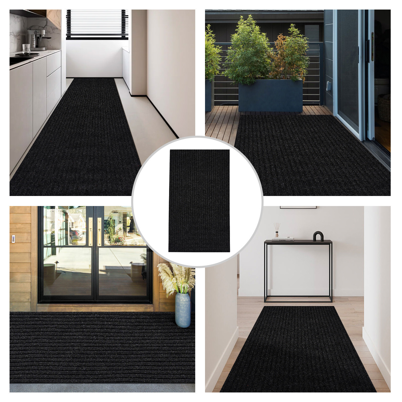 Runner Rug Hallway Non Slip Rubber Back Stripe Black Carpet Doormat Throw Rug