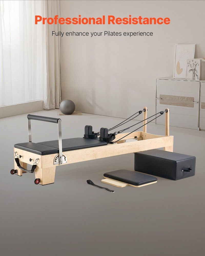 Pilates Exercise Bed 400lb Support Level Adjustable Wooden Reformer Set