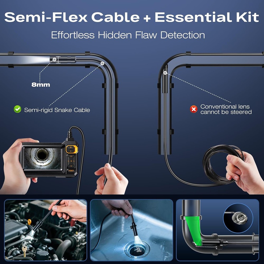 Endoscope Camera with Light, Borescope Camera with 4.3" IPS Screen, IP67