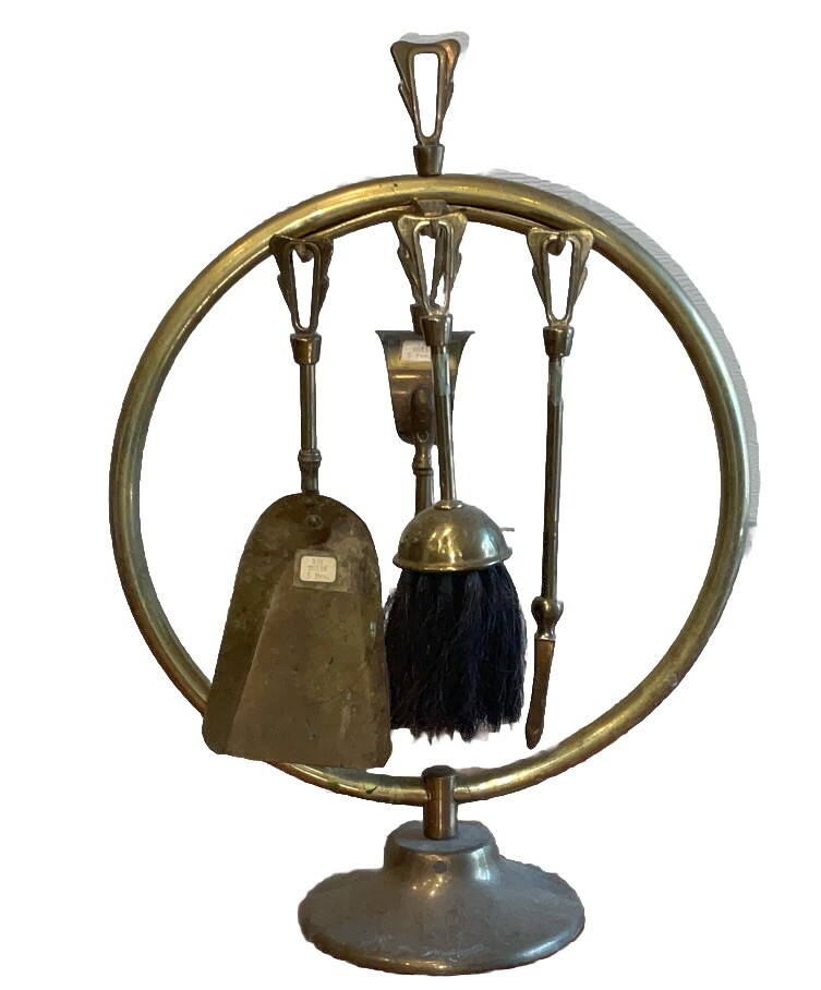 Brass Short 4 Piece  Fireplace  Tool Set