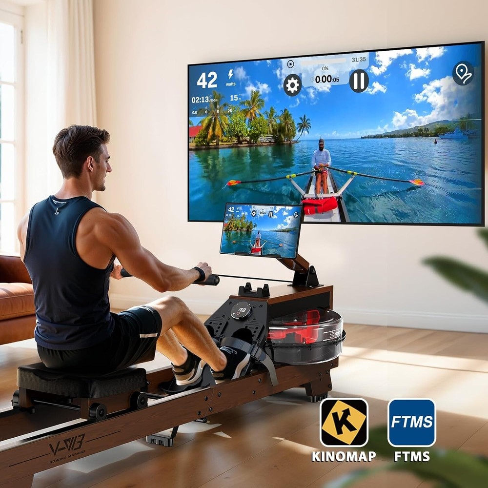 Rowing Machine - Solid Wood Rowing Machines for Home, Water Rowing Machine Folda