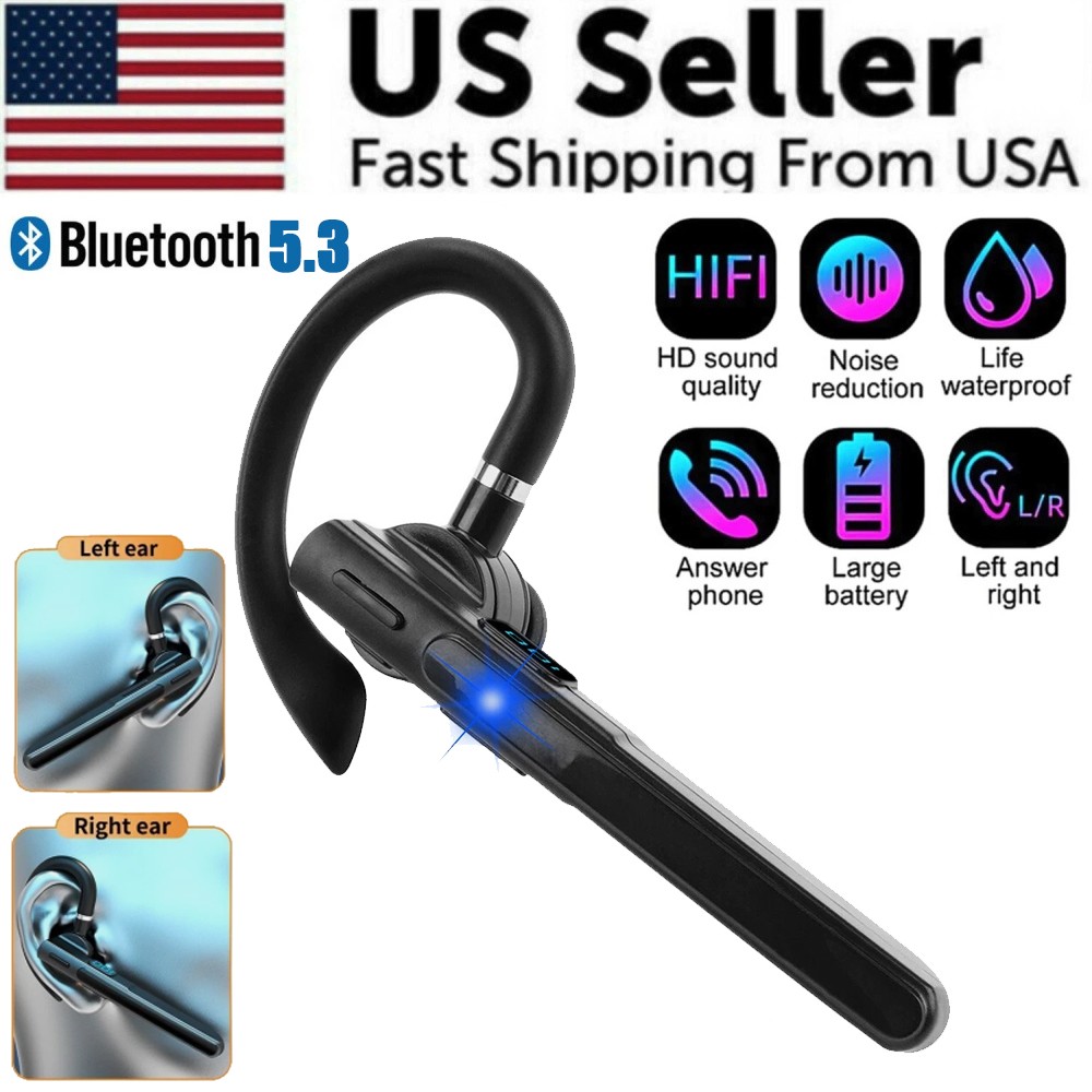 Wireless Bluetooth 5.3 Earpiece Noise Cancelling Trucker Headset Dual Mic Earbud