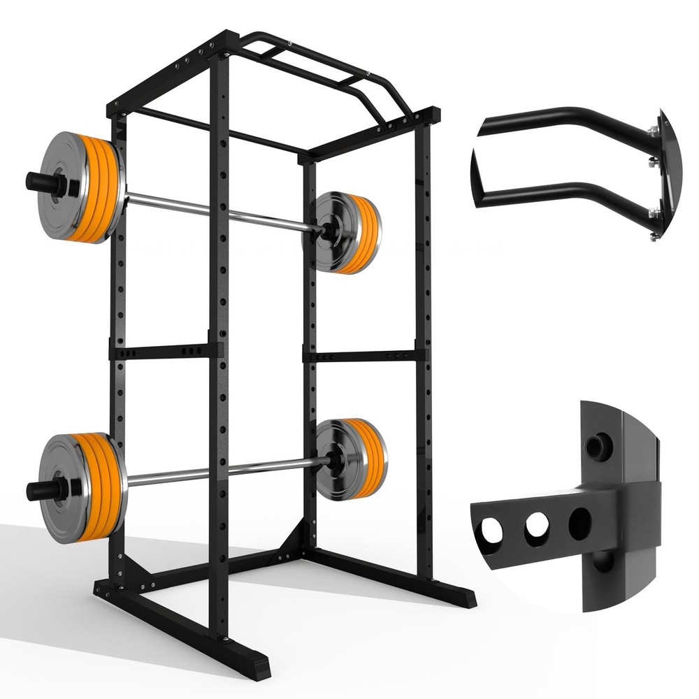 Black/ Red Multi-Function Power Cage 1200LBS Squat Rack w/J-Hooks for Home/Gym