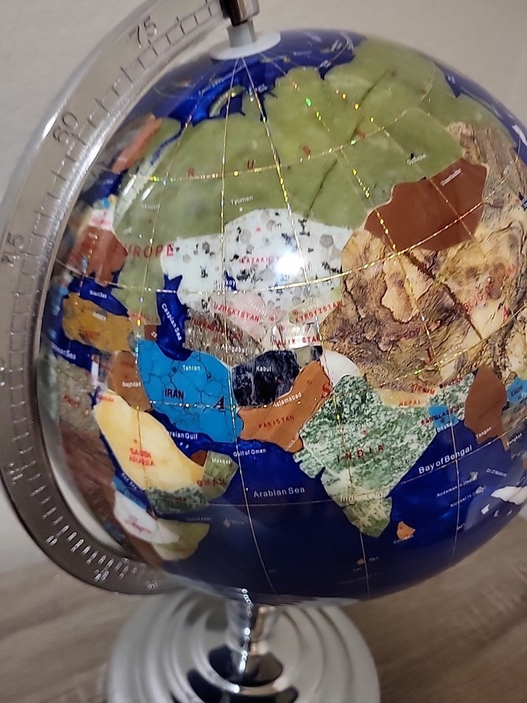 Blue Lapis Semi-Precious Gemstone Table Globe Large Silver Color Stand