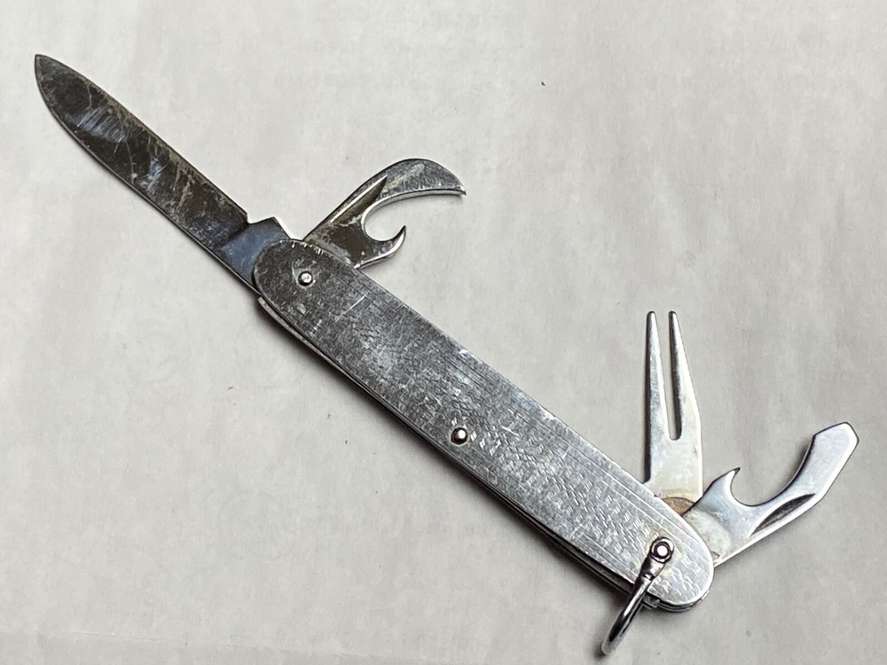 Vintage Small Silver Tone Textured 5 Function Key Chain Pocket Knife