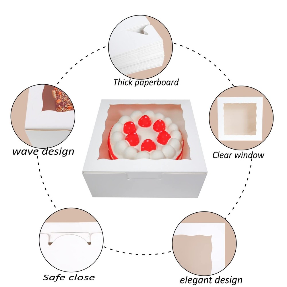 55pcs 6"x6"x2½" White Bakery Boxes with Window Cookie Boxes Small Cake Boxes ...