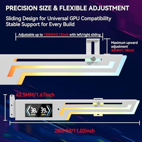 Adjustable ARGB GPU Support Bracket with Temp Display - Anti-Sag Graphics Card S
