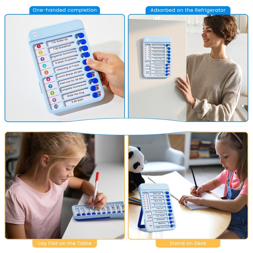 Chore Chart for Kids, Magnetic Board ADHD Tools Blue
