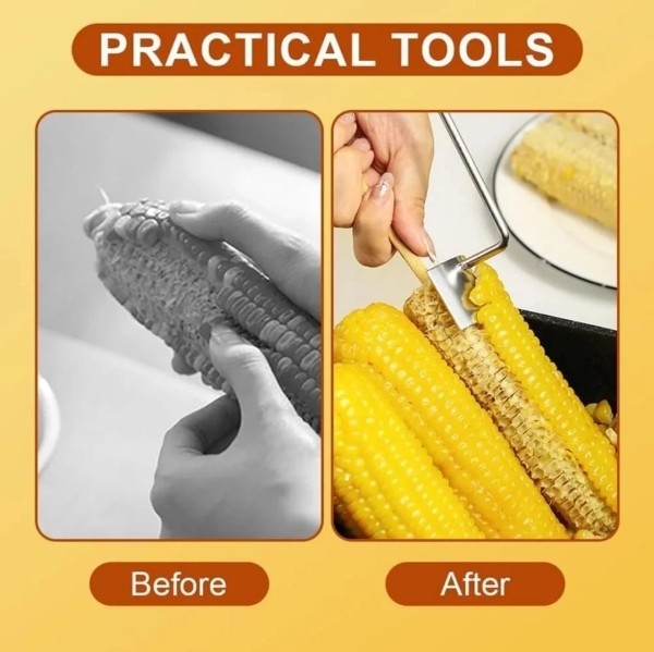 2PC Corn Peeler Stainless Steel Corn Cob Stripping Tool w/ Hook Long Handle Corn
