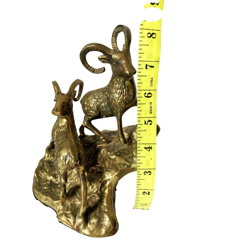 Vintage Mid Century Solid Brass Rams on Hillside Ram Figurine
