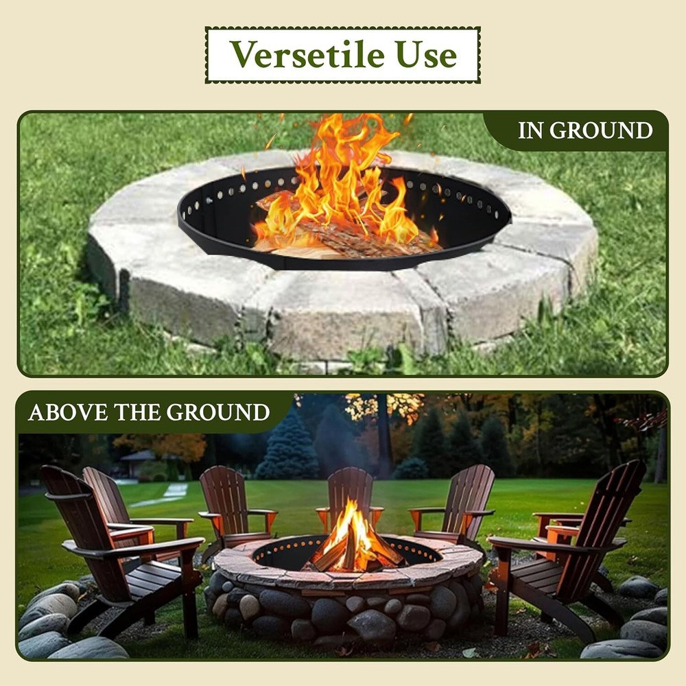 36" Fire Pit Ring for Outside - Round Steel Insert with 12" Height for Backyard