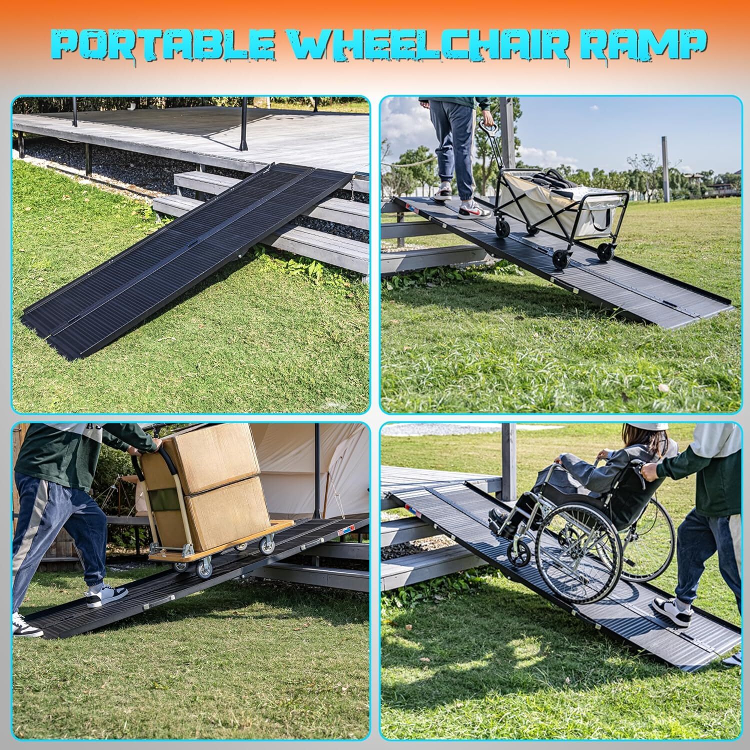 Wheelchair Ramp 7 Foot Aluminum Folding Mobility Scooter Portable Non-Slip