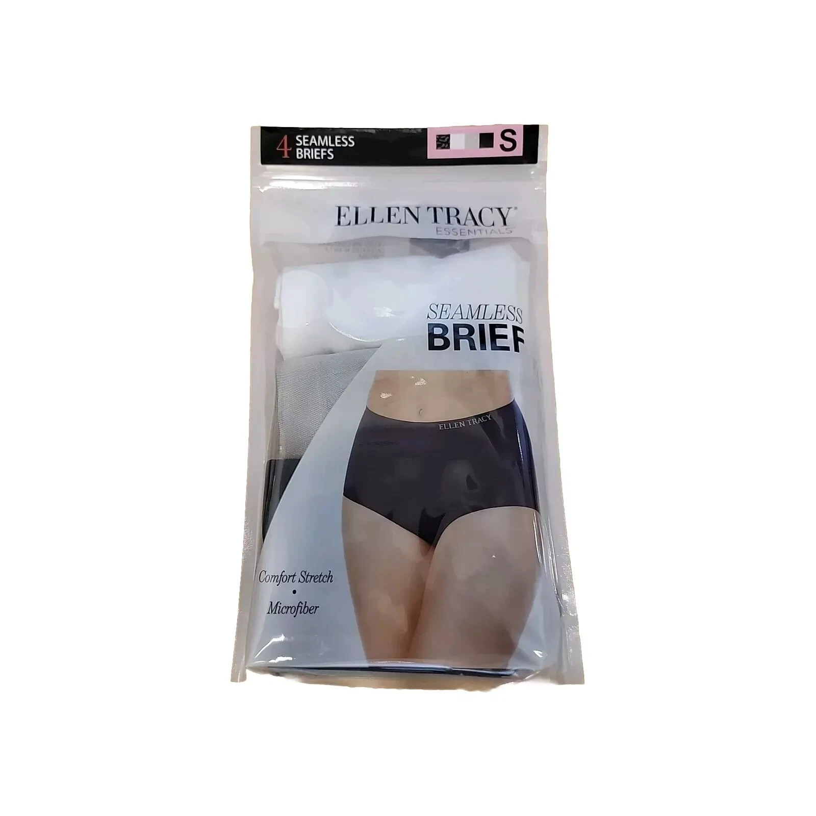 NEW Ellen Tracy Essentials Women's 4-pack Seamless Briefs. Animal Black Small