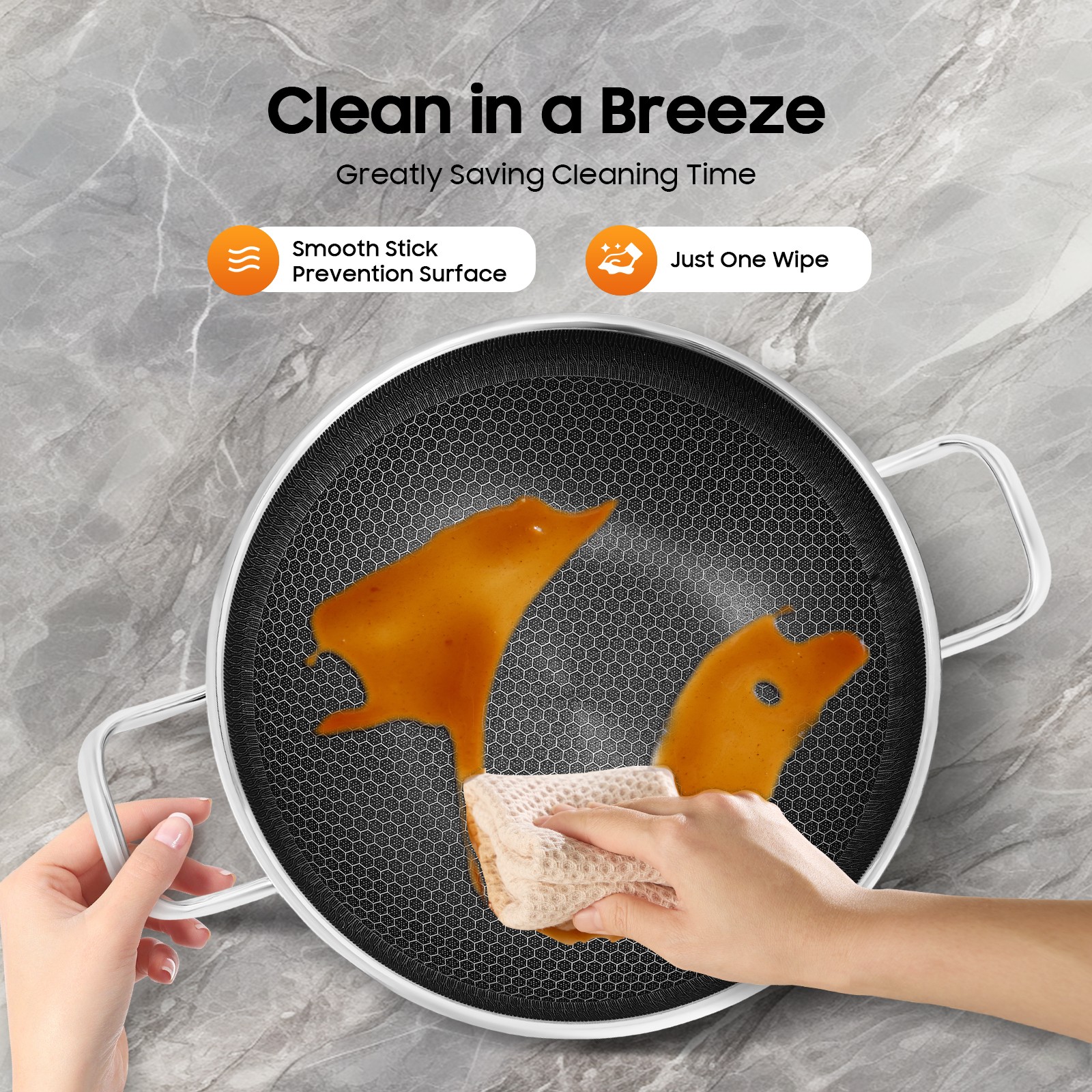 12-inch Stainless Steel Sauté Pan Skillet Non-stick Frying Pan With Lid