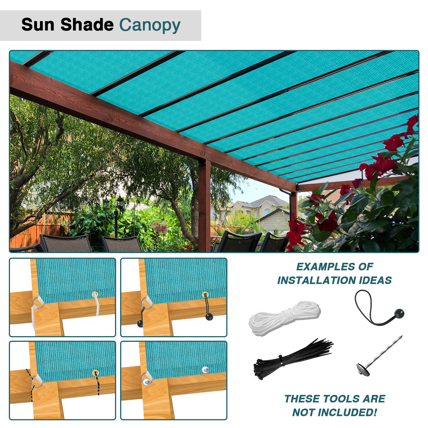 8'-15'(W) Lake Blue Sun Shade Sail Straight Edge UV Block Canopy Awning Cover