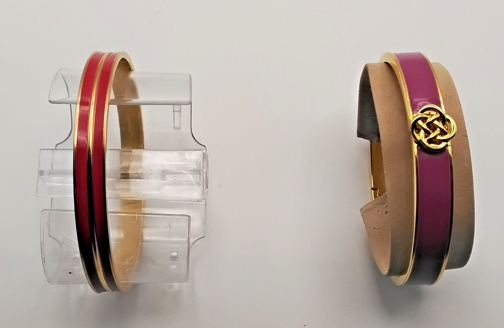 2 Signed Bangle Bracelets  Stella & Dot and Monet Both Classy Gold Tone & Enamel