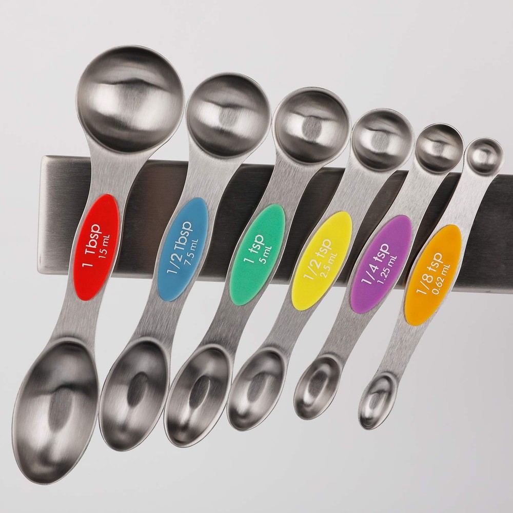 Magnetic Measuring Spoons Set Stainless Steel Stackable Dual Sided Teaspoons ...
