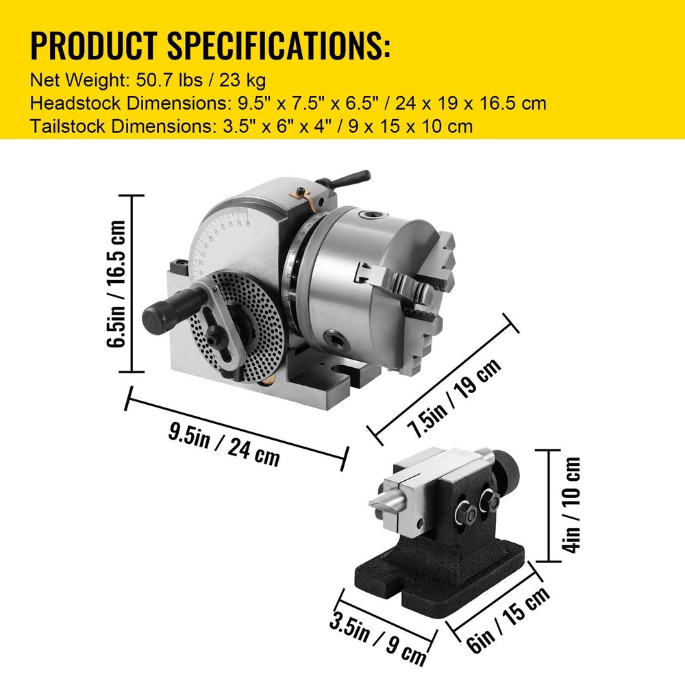 Precision BS-0 Dividing Head: 5in Chuck, Adjustable Head, MT2