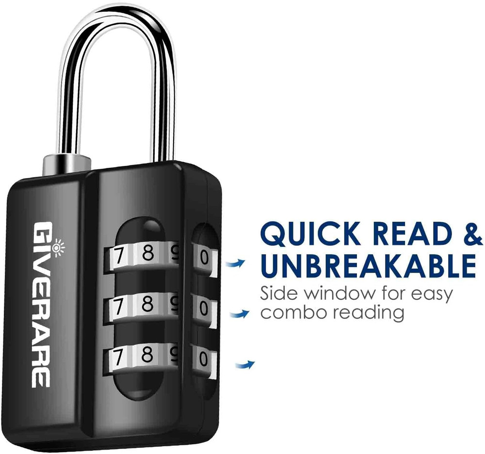 4 Pack 3-Digit Combo Locks, Keyless Resettable Luggage & Locker Locks, Black Set