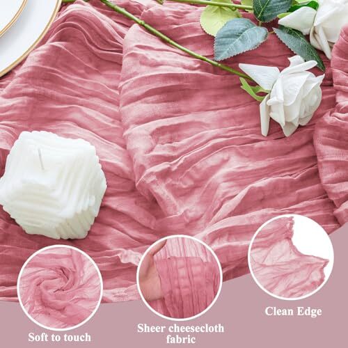 2PCS Table Runner Cheesecloth 10FT Boho Gauze Cheese Cloth 2 Pack Dusty Rose