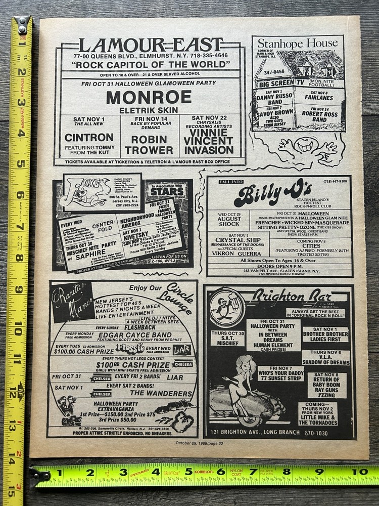 VINNIE VINCENT Invasion Concert Ad Advert 1986 L'Amour East NYC Vintage Kiss B