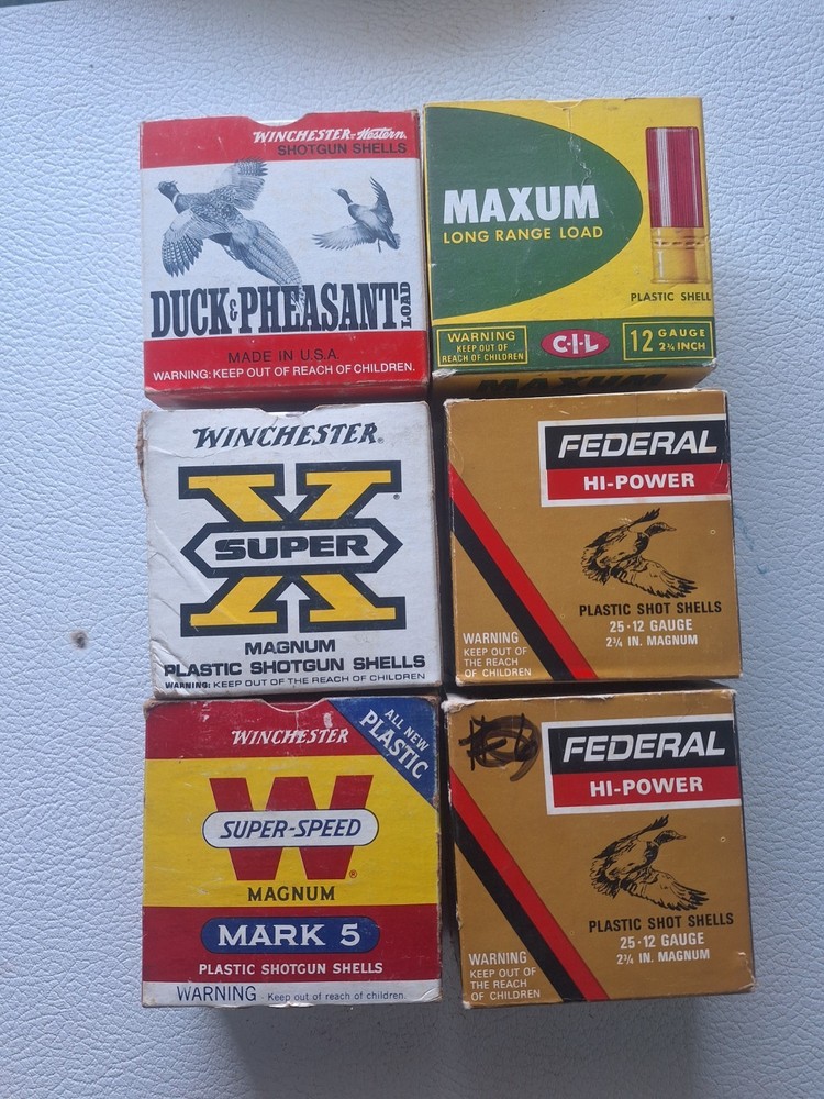 (6) VINTAGE Shotshell boxes,  EMPTY, 12 ga., FREE FREIGHT