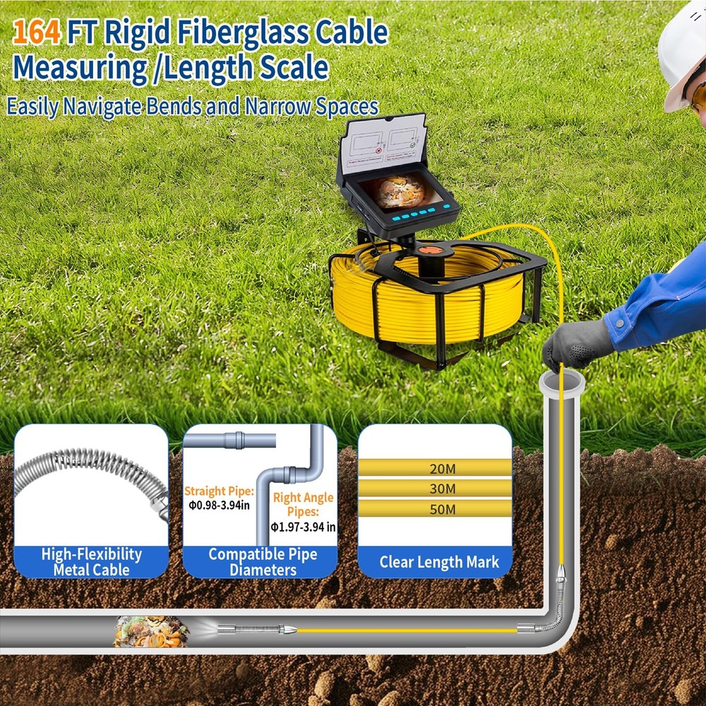 Drain Inspection Camera,4.3" Industrial Endoscope with DVR Function and LED L...