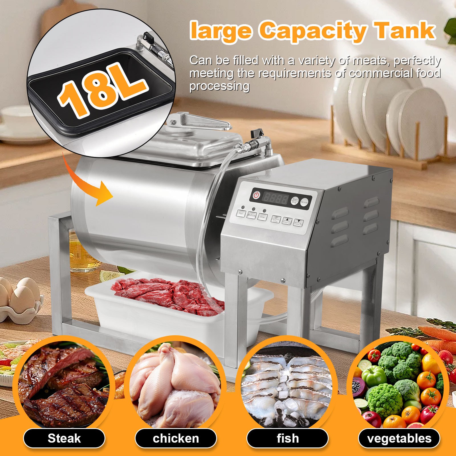 Meat Tumbler Marinator, Vacuum Curing Machine, Rapid Marination Process 18L