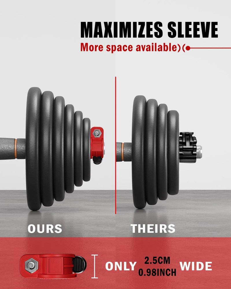 Adjustable Barbell Clips 1 Inch | Quick Release Weight Locking Collars Pair