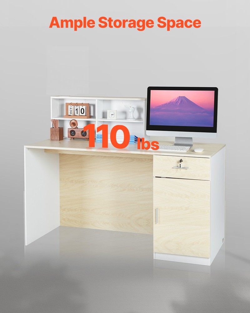 Reception Desk Rectangular Front Counter Table 55.12 in Wood Office Table