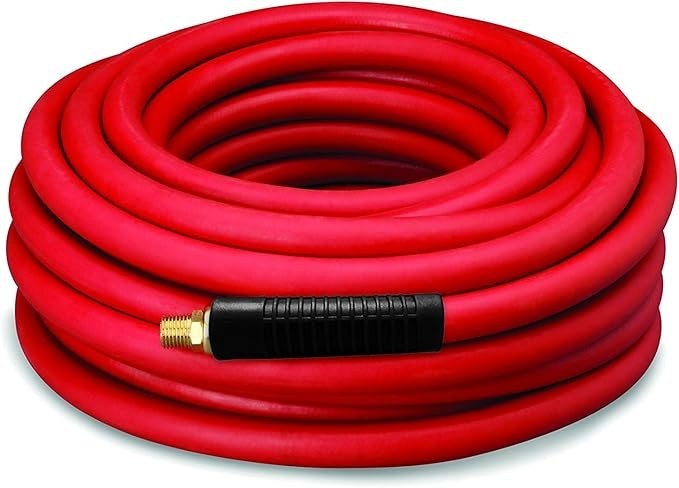 Premium Red Rubber Air Hose 3/8" x 50 ft 300 PSI Assembly with 1/4" Male Pipe