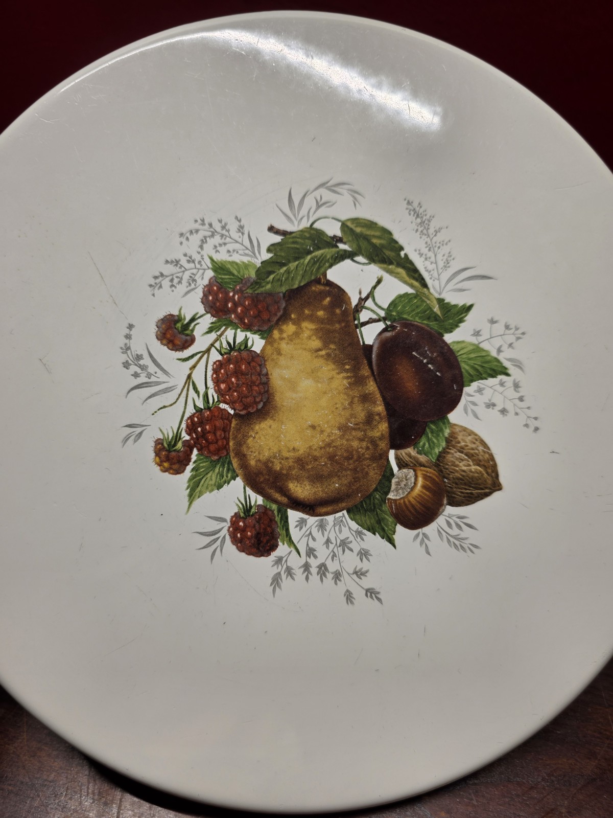 2- vintage enamel stove top burner Covers 10" Fruits Pear Peach