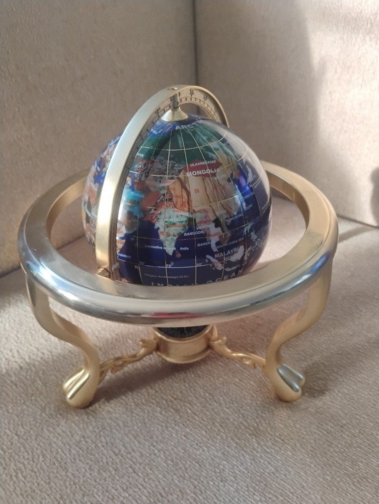 Vintage Gemstone World Globe Lapis Lazuli