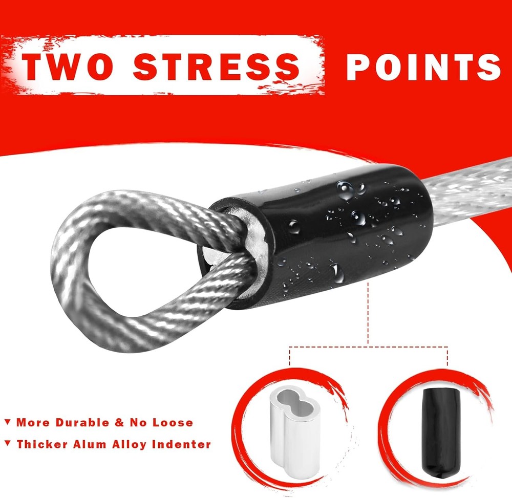 3mm Stainless Steel Security Cable 6FT, Double Loop Safety Wire Rope (2 Pack)
