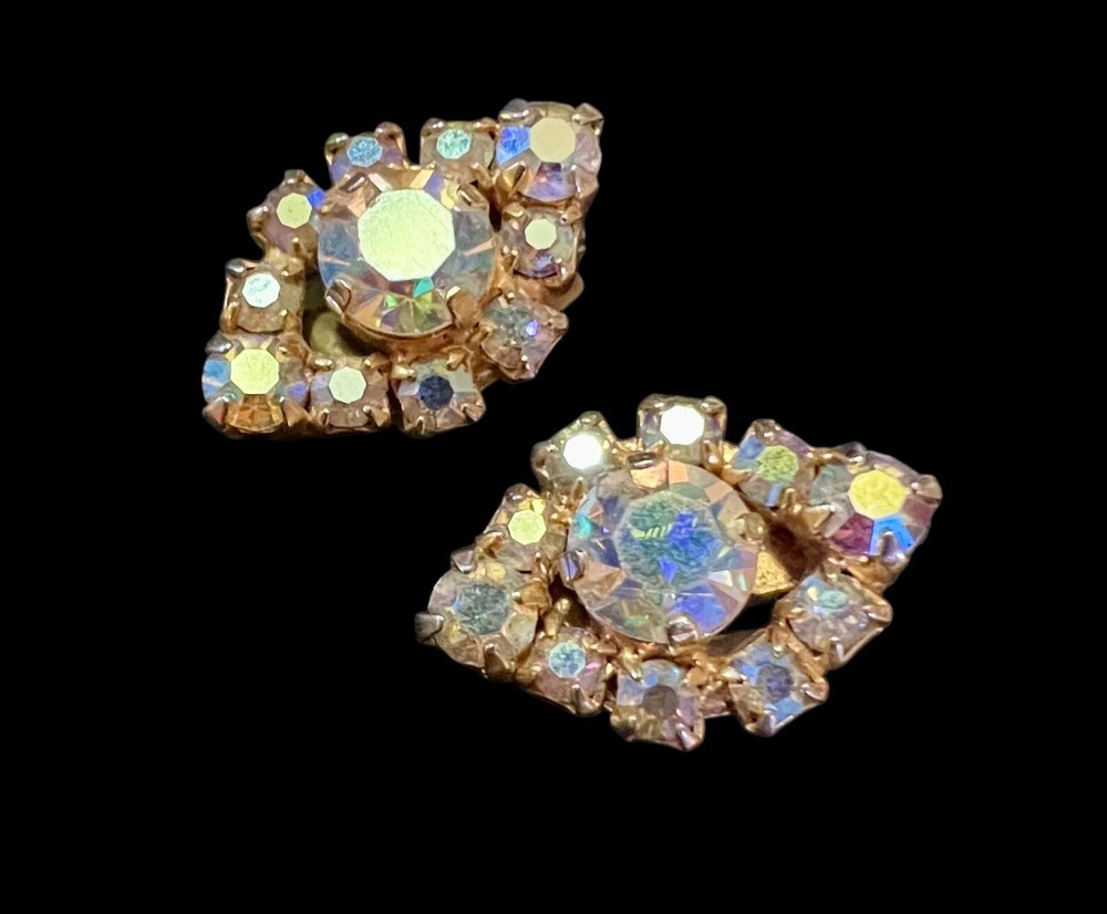 Austrian Branded Aurora Borealis Clip On Earrings