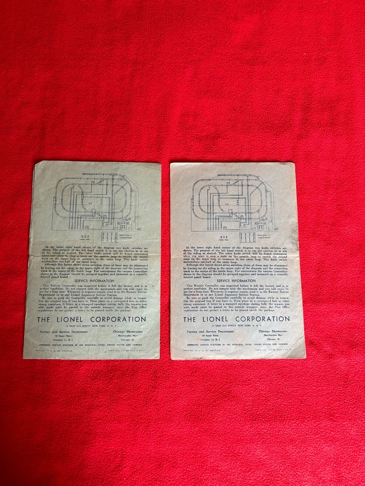 C6 LIONEL POSTWAR #167C WHISTLE CONTROLLER OPERATING INSTRUCTIONS 1947