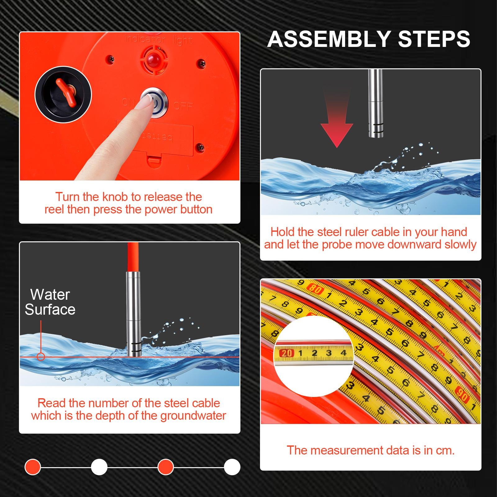 328ft/100m Water Level Meter for Well with 15mm Probe & Steel Tape New