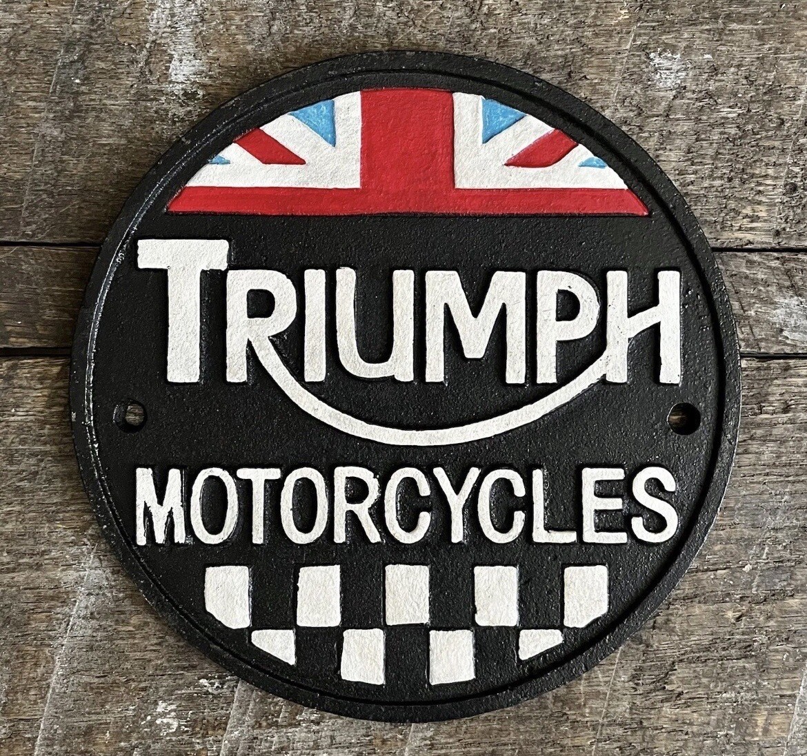 TRIUMPH Motorcycles Circular Logo Cast Iron Wall Sign, 7.75” Diameter