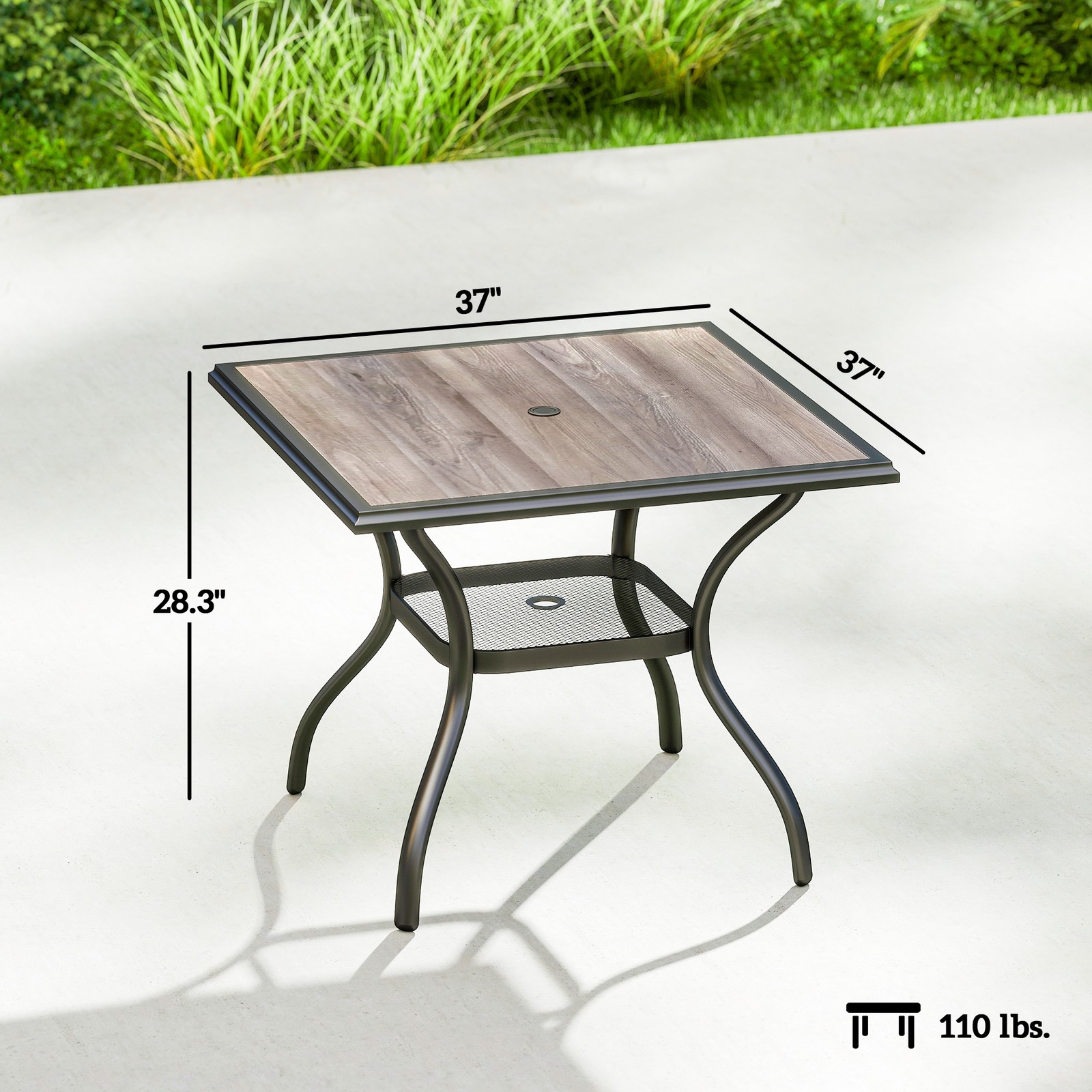 Outsunny Outdoor Dining Table, 37" Square Patio Table with Umbrella Hole