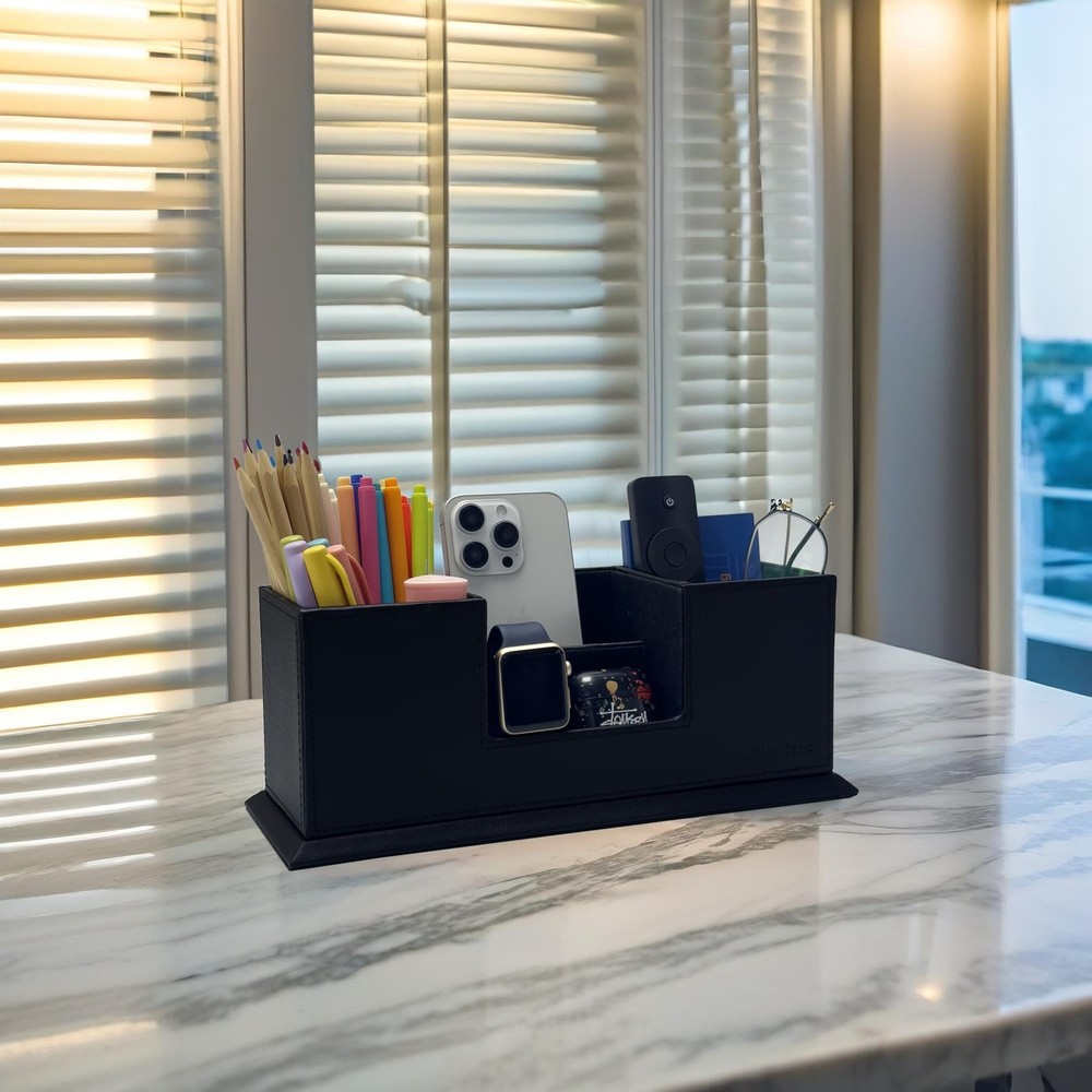 UnionBasic Desk Organizer, Desktop Caddy Leather Multi-compartment Pen Holder...