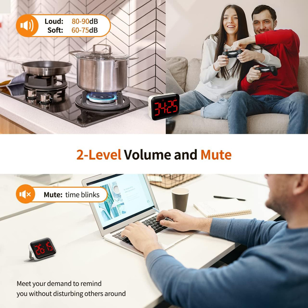 Magnetic Kitchen Timer for Cooking with Count Up Countdown, Digital Timer Batter