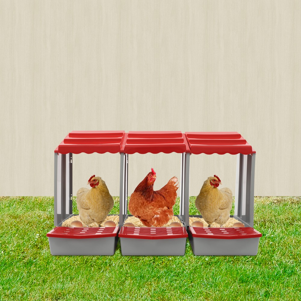 Red 3-Compartment Chicken Nesting Box Wall-mounted Rectangular Egg Collection US