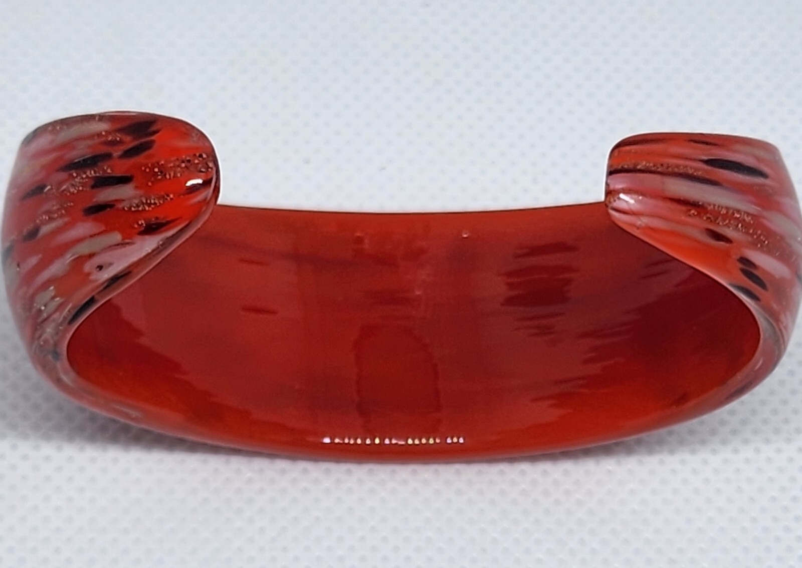 Red Black Beige Glass Cuff Bracelet with Gold Glitter Pre-Owned