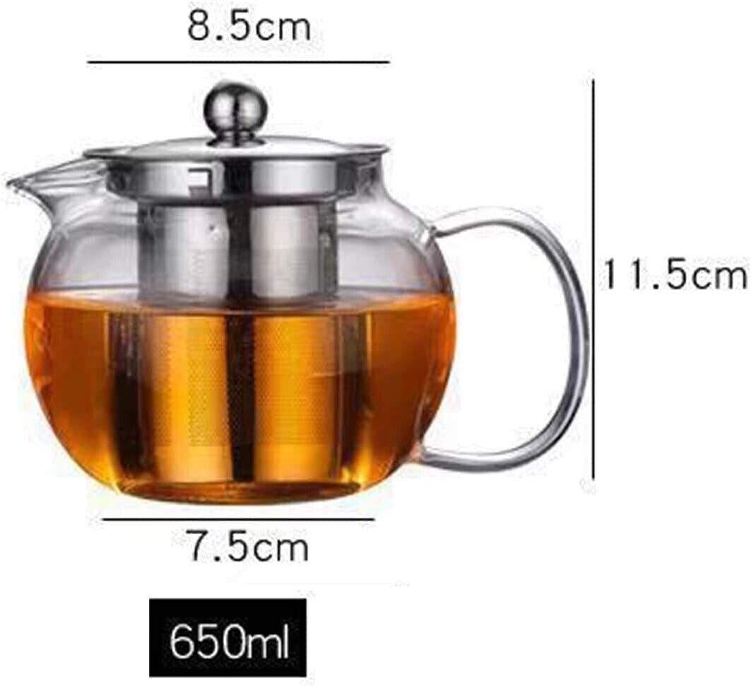Clear Glass Tea Pot With Steel Infuser Leaf Teapot Stovetop Safe 22Oz \660ml